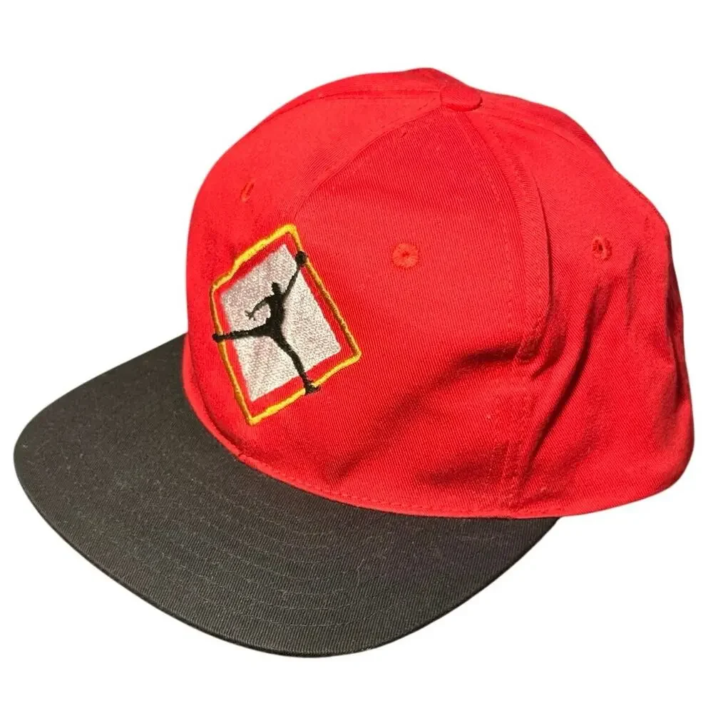 Vintage Nike Air Jordan Snapback Hat Cap Red Black Diamond Jumpman Gold Futura